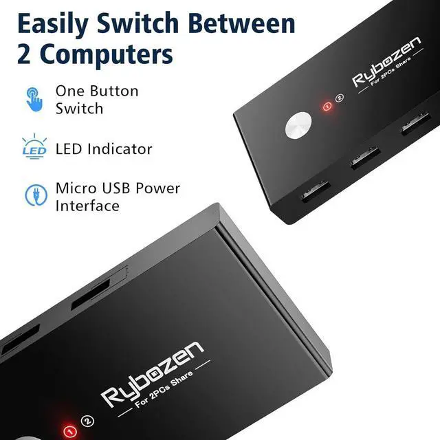 Alt view image 4 of 7 - KEHIPI USB Switch Selector for 2 Computers, USB Switcher Sharing 4 USB 2.0 Devices Peripheral Hub for Mouse Keyboard Scanner Printer with One-Button Swapping and 2 Pack USB A to A Cable