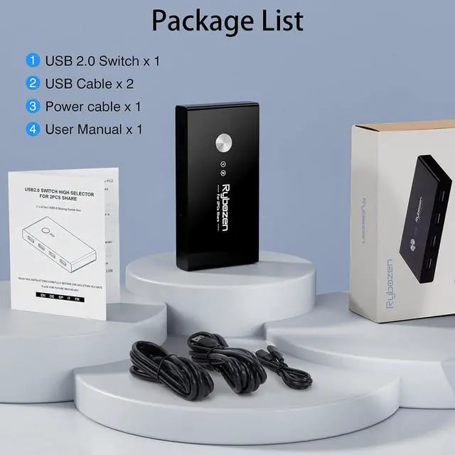 Alt view image 7 of 7 - KEHIPI USB Switch Selector for 2 Computers, USB Switcher Sharing 4 USB 2.0 Devices Peripheral Hub for Mouse Keyboard Scanner Printer with One-Button Swapping and 2 Pack USB A to A Cable