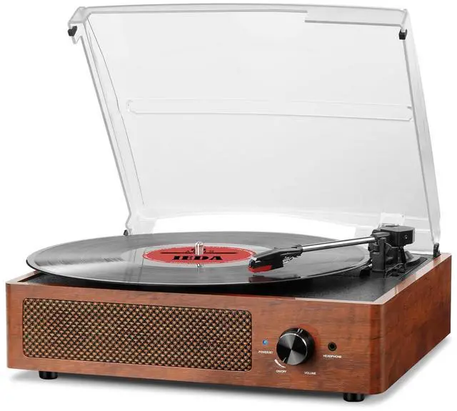 Main image of KEHIPI Record Player for Vinyl with 2 Build-in Speakers LP Vinyl Players Belt-Driven Vintage Turntables 3 Speed 3 Size, Wireless Bluetooth Playback, AUX-in, RCA Out, Headphone, Auto Stop Orange
