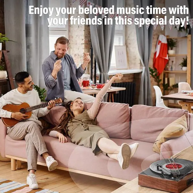 Alt view image 7 of 7 - KEHIPI Record Player for Vinyl with 2 Build-in Speakers LP Vinyl Players Belt-Driven Vintage Turntables 3 Speed 3 Size, Wireless Bluetooth Playback, AUX-in, RCA Out, Headphone, Auto Stop Orange