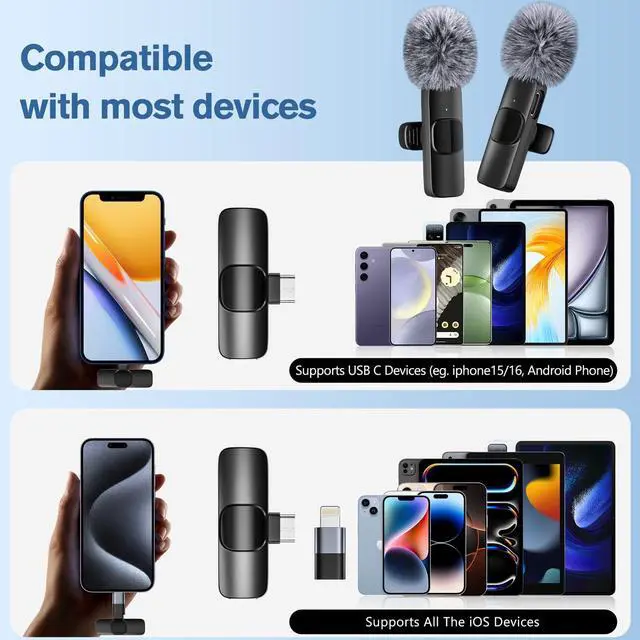 Alt view image 4 of 7 - KEHIPI Professional Wireless Microphone for iPhone,iPad,Android, Lavalier Lapel Mic for Video Recording, Mini Mic Crystal Clear Recording with USB-C for Content Creators Vlog YouTube Tiktok Podcast