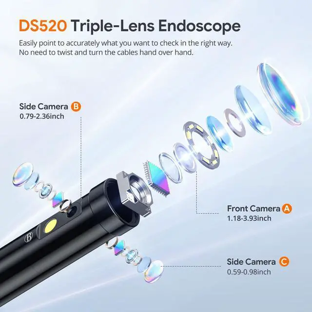 Alt view image 3 of 7 - KEHIPI Triple Lens Sewer Inspection Camera with 50FT Semi-Rigid Cable, 5"IPS Screen Endoscope Camera with Lights, 1080P Industrial Borescope, Split Screen, Waterproof Drain Pipe Tool, Carrying Case