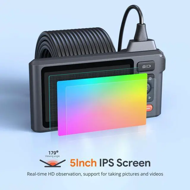 Alt view image 5 of 7 - KEHIPI Triple Lens Sewer Inspection Camera with 50FT Semi-Rigid Cable, 5"IPS Screen Endoscope Camera with Lights, 1080P Industrial Borescope, Split Screen, Waterproof Drain Pipe Tool, Carrying Case