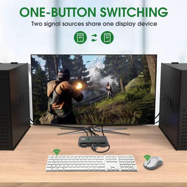 Alt view image 4 of 7 - KEHIPI 4K KVM Switch HDMI 2 Port Box, USB HDMI KVM Switches for 2 Computers Share Keyboard Mouse Printer and one HD Monitor, Support UHD 4K@60Hz, with 2 USB Cables and 2 HDMI Cables