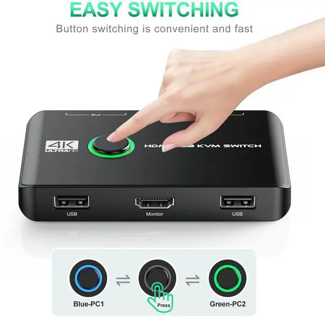 Alt view image 5 of 7 - KEHIPI 4K KVM Switch HDMI 2 Port Box, USB HDMI KVM Switches for 2 Computers Share Keyboard Mouse Printer and one HD Monitor, Support UHD 4K@60Hz, with 2 USB Cables and 2 HDMI Cables