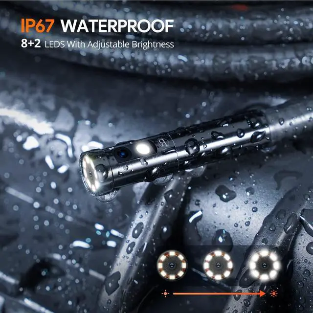 Alt view image 7 of 7 - KEHIPI Triple Lens Borescope Tool, 5" IPS Screen Endoscope Camera with Lights, 1080P Sewer Inspection Camera & Split Screen, 180° Rotation, IP67 Snake Cable, Gadget for Automotive Mechanical Repair