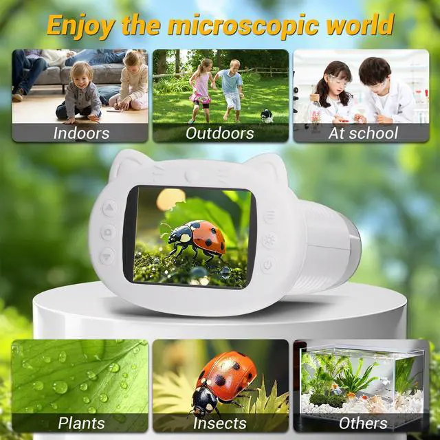 Alt view image 5 of 7 - KEHIPI 2.4" Screen Pocket Kids Microscope: 1000X Handheld Microscope for Photo and Video - Portable Science Kits STEM Toys  Christmas/Birthday Gifts for Girls & Boys Ages 3-12(White)