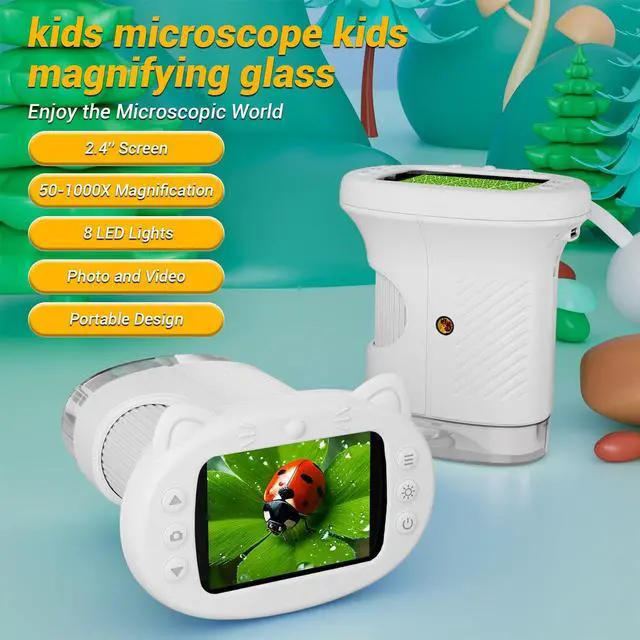 Alt view image 2 of 7 - KEHIPI 2.4" Screen Pocket Kids Microscope: 1000X Handheld Microscope for Photo and Video - Portable Science Kits STEM Toys  Christmas/Birthday Gifts for Girls & Boys Ages 3-12(White)