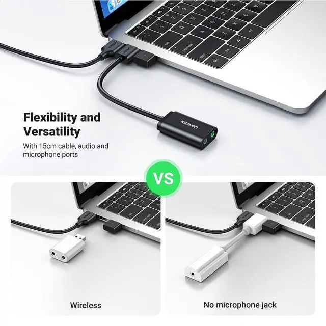 Alt view image 6 of 7 - UGREEN USB to Audio Jack Sound Card Adapter with Dual TRS 3-Pole 3.5mm Headphone and Microphone USB to Aux 3.5mm External Audio Converter for Windows Mac Linux PC Laptops Desktops PS5 Switch 2