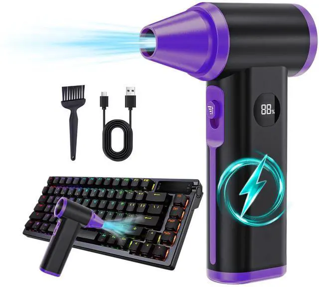 Main image of KEHIPI Electric Compressed Air Duster, Powerful Cordless Air Blower, Replaces Compressed Air Cans, Mini Rechargeable Turbo Dust Blower for Cars, PC, Keyboard, Home, Outdoor Cleanings (Purple)
