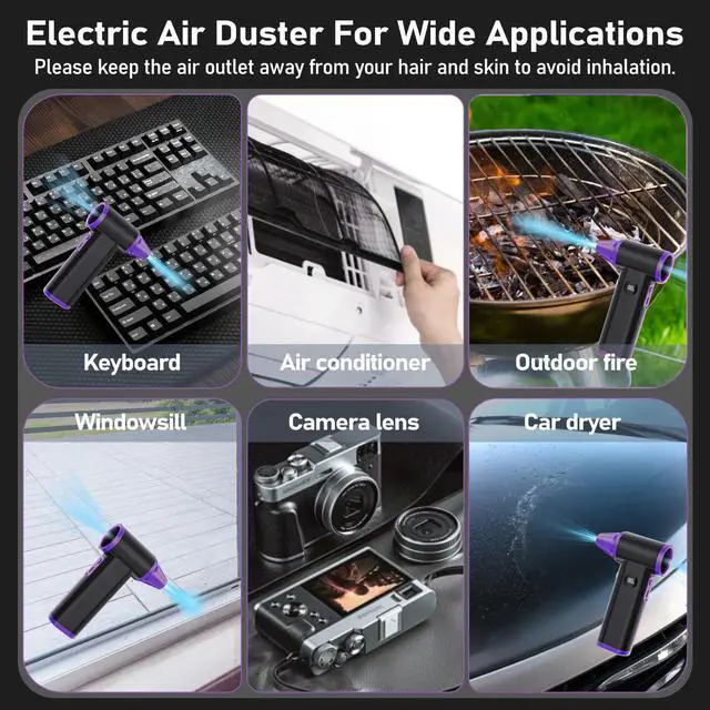 Alt view image 4 of 6 - KEHIPI Electric Compressed Air Duster, Powerful Cordless Air Blower, Replaces Compressed Air Cans, Mini Rechargeable Turbo Dust Blower for Cars, PC, Keyboard, Home, Outdoor Cleanings (Purple)