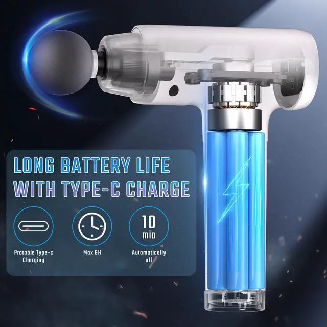 Alt view image 4 of 7 - KEHIPI Massage Gun Deep Tissue, Muscle Massage Gun with 9 Attachment Heads 20 Speeds & Silent Brushless Motor for Pain Relief, Handheld Percussion Back Massager Gun for Athletes(White)