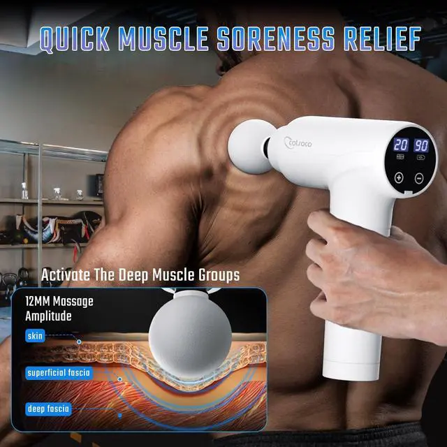 Alt view image 6 of 7 - KEHIPI Massage Gun Deep Tissue, Muscle Massage Gun with 9 Attachment Heads 20 Speeds & Silent Brushless Motor for Pain Relief, Handheld Percussion Back Massager Gun for Athletes(White)