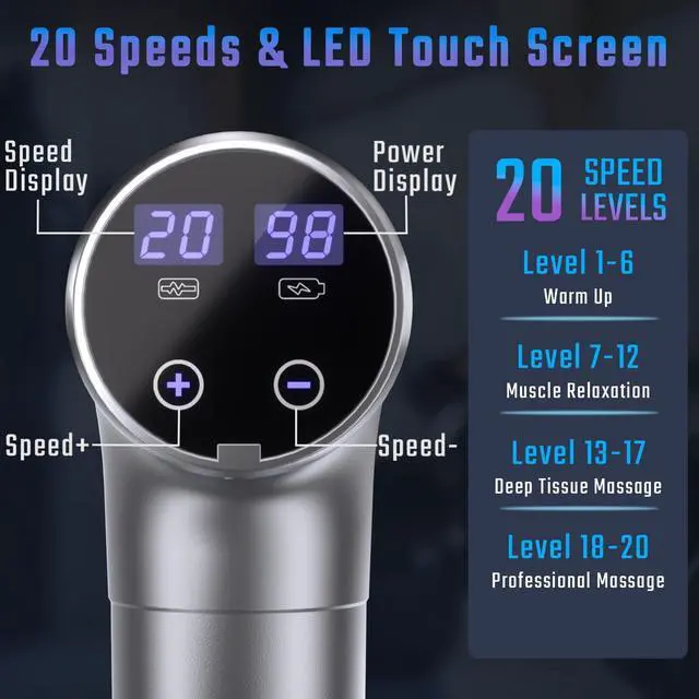 Alt view image 2 of 7 - KEHIPI Massage Gun, Muscle Massage Gun Deep Tissue Back Massager for Pain Relief, 20 Speeds Handheld Electric Massager Tool with Silent Brushless Motor, Suitable for Gym Office Home Travel