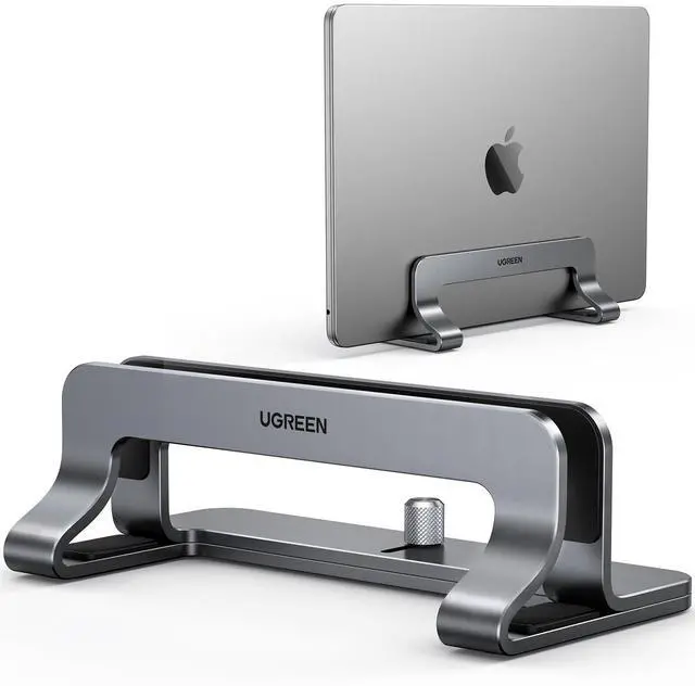 Main image of UGREEN Vertical Laptop Stand Holder for Desk Compatible with MacBook Pro, MacBook Air Stand Vertical Aluminum Adjustable for Up to 17.3 Inch Gaming Laptop, Gray