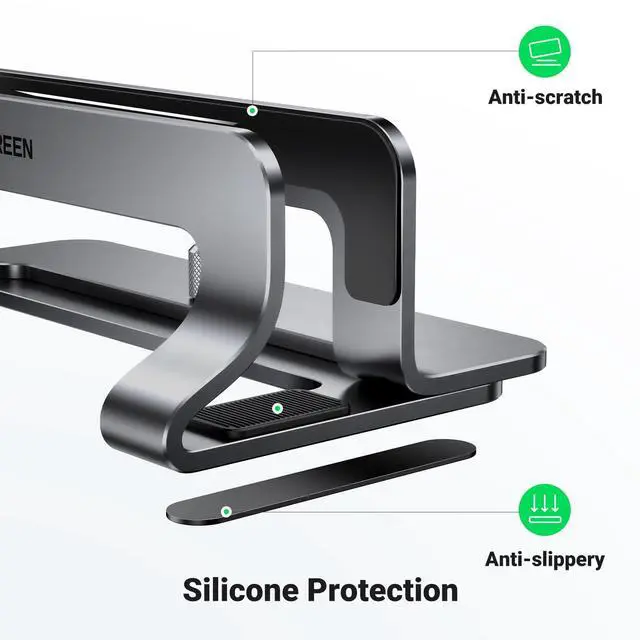 Alt view image 4 of 7 - UGREEN Vertical Laptop Stand Holder for Desk Compatible with MacBook Pro, MacBook Air Stand Vertical Aluminum Adjustable for Up to 17.3 Inch Gaming Laptop, Gray