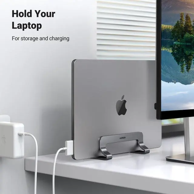 Alt view image 5 of 7 - UGREEN Vertical Laptop Stand Holder for Desk Compatible with MacBook Pro, MacBook Air Stand Vertical Aluminum Adjustable for Up to 17.3 Inch Gaming Laptop, Gray