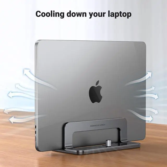 Alt view image 6 of 7 - UGREEN Vertical Laptop Stand Holder for Desk Compatible with MacBook Pro, MacBook Air Stand Vertical Aluminum Adjustable for Up to 17.3 Inch Gaming Laptop, Gray