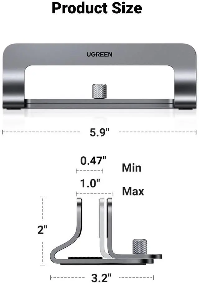 Alt view image 7 of 7 - UGREEN Vertical Laptop Stand Holder for Desk Compatible with MacBook Pro, MacBook Air Stand Vertical Aluminum Adjustable for Up to 17.3 Inch Gaming Laptop, Gray
