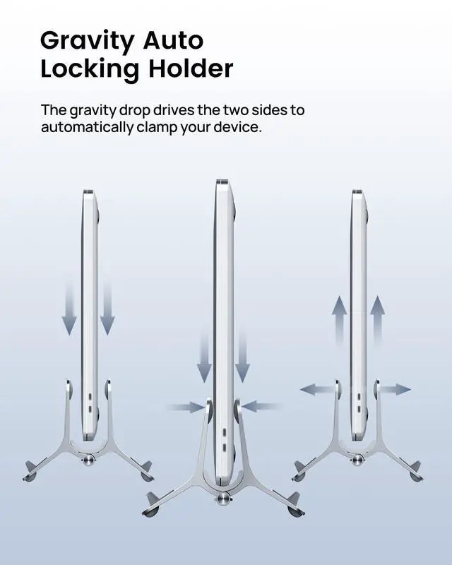 Alt view image 2 of 7 - KEHIPI Vertical Laptop Stand for Desk, Gravity Auto Lock Vertical MacBook Stand, Aluminum Laptop Vertical Dock Stand Holder Compatible with MacBook Pro, MacBook Air, Silver