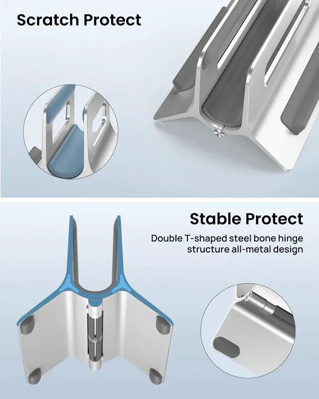 Alt view image 6 of 7 - KEHIPI Vertical Laptop Stand for Desk, Gravity Auto Lock Vertical MacBook Stand, Aluminum Laptop Vertical Dock Stand Holder Compatible with MacBook Pro, MacBook Air, Silver