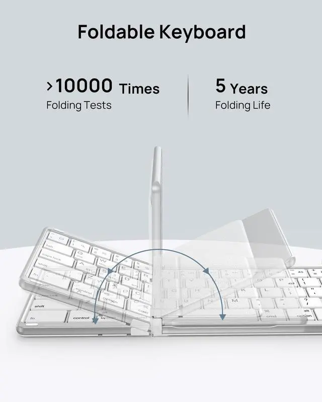 Alt view image 3 of 7 - KEHIPI Foldable Keyboard with Sensitive Touchpad, Portable Wireless Keyboard for iMac, Multi Devices, 2 in 1 Pocket-Sized Bi-Folding Portable Key-Board, Travel