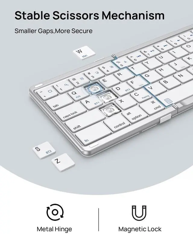 Alt view image 5 of 7 - KEHIPI Foldable Keyboard with Sensitive Touchpad, Portable Wireless Keyboard for iMac, Multi Devices, 2 in 1 Pocket-Sized Bi-Folding Portable Key-Board, Travel