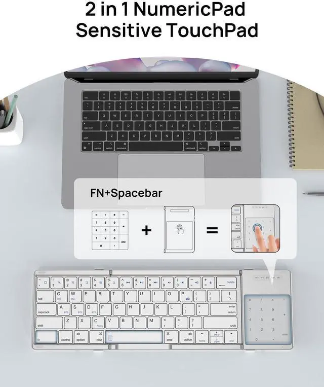 Alt view image 4 of 7 - KEHIPI Foldable Keyboard with Sensitive Touchpad, Portable Wireless Keyboard for iMac, Multi Devices, 2 in 1 Pocket-Sized Bi-Folding Portable Key-Board, Travel
