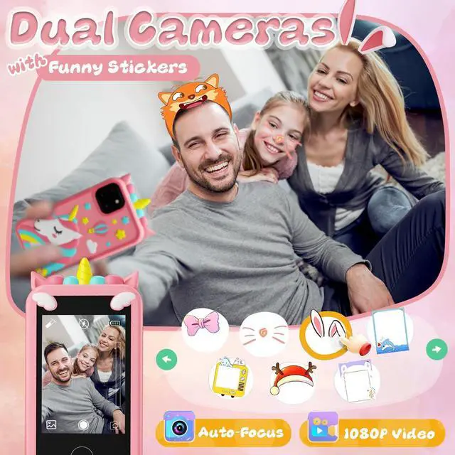 Alt view image 2 of 7 - KEHIPI Kids Smart Phone Toys, Touchscreen HD Dual Camera Cell Phone for Kids,Travel Toy Preschool Learning Toy for Kid,Christmas Birthday Gifts Toddler Play Phone for Girls Boys 3-14 Pink