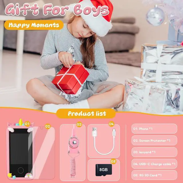 Alt view image 6 of 7 - KEHIPI Kids Smart Phone Toys, Touchscreen HD Dual Camera Cell Phone for Kids,Travel Toy Preschool Learning Toy for Kid,Christmas Birthday Gifts Toddler Play Phone for Girls Boys 3-14 Pink