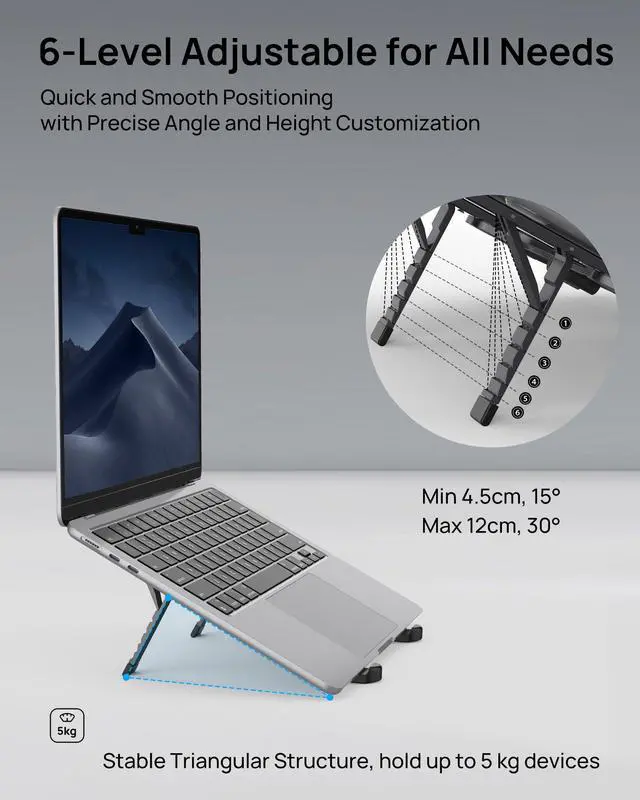 Alt view image 3 of 7 - KEHIPI Ultra Compact Foldable Laptop Stand - Portable Laptop Holder for Desk & Travel Use, Ergonomic Aluminum Computer Holder with Adjustable Height for MacBook, Tablet 10-16" (Dark Black, Bi-Fold)