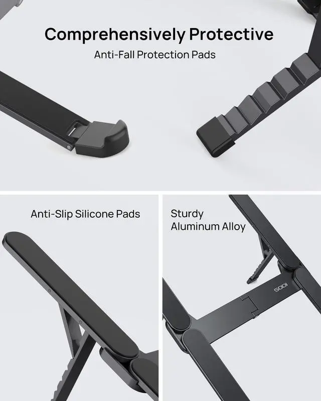 Alt view image 5 of 7 - KEHIPI Ultra Compact Foldable Laptop Stand - Portable Laptop Holder for Desk & Travel Use, Ergonomic Aluminum Computer Holder with Adjustable Height for MacBook, Tablet 10-16" (Dark Black, Bi-Fold)