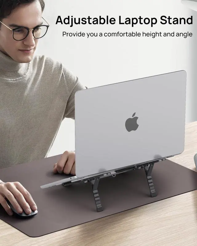 Alt view image 7 of 7 - KEHIPI Ultra Compact Foldable Laptop Stand - Portable Laptop Holder for Desk & Travel Use, Ergonomic Aluminum Computer Holder with Adjustable Height for MacBook, Tablet 10-16" (Dark Black, Bi-Fold)