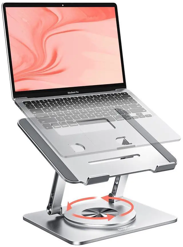 Main image of KEHIPI 360° Swivel Laptop Stand - 2.5mm Heavy-Duty Aerospace Aluminum, Adjustable Height & Angle, Sturdy Yet LightweightErgonomic Desk Mount for 10-17" MacBook/Dell/HP,Silver