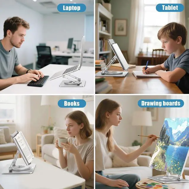 Alt view image 4 of 7 - KEHIPI 360° Swivel Laptop Stand - 2.5mm Heavy-Duty Aerospace Aluminum, Adjustable Height & Angle, Sturdy Yet LightweightErgonomic Desk Mount for 10-17" MacBook/Dell/HP,Silver