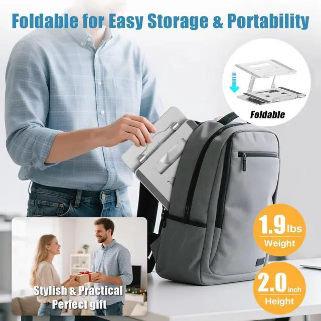 Alt view image 3 of 7 - KEHIPI 360° Swivel Laptop Stand - 2.5mm Heavy-Duty Aerospace Aluminum, Adjustable Height & Angle, Sturdy Yet LightweightErgonomic Desk Mount for 10-17" MacBook/Dell/HP,Silver