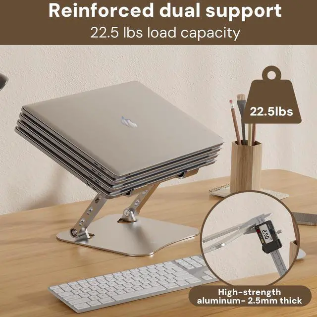 Alt view image 5 of 7 - KEHIPI Laptop Stand for Desk  2.5mm Aluminum Ergonomic Riser, Adjustable Height & Angle, Sturdy Yet Lightweight, Fits 10-17.3 Inch MacBook Pro/Air, Dell XPS, HP,Silver.