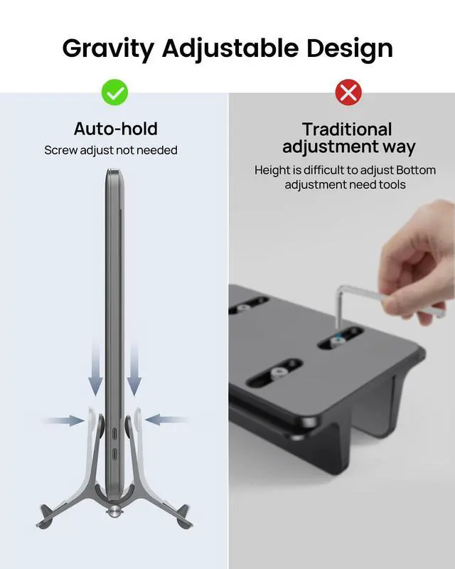 Alt view image 3 of 7 - KEHIPI Vertical Laptop Stand for Desk, Gravity Auto Lock MacBook Stand, Aluminum Laptop Holder Vertical Compatible with MacBook Pro, Air, Tablet, Space-Saving Organize Work & Home Office, Gray