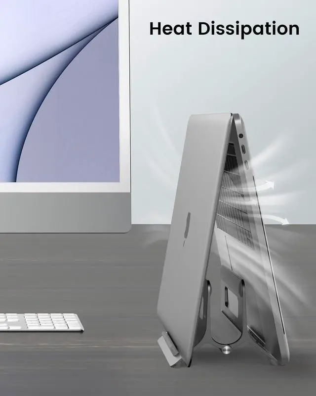 Alt view image 6 of 7 - KEHIPI Vertical Laptop Stand for Desk, Gravity Auto Lock MacBook Stand, Aluminum Laptop Holder Vertical Compatible with MacBook Pro, Air, Tablet, Space-Saving Organize Work & Home Office, Gray