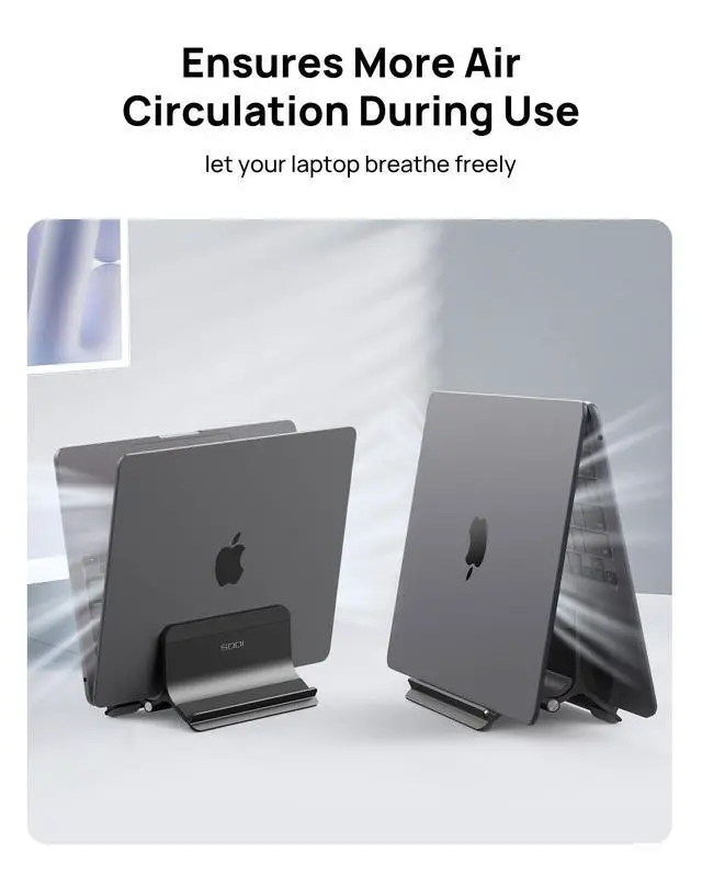 Alt view image 5 of 7 - KEHIPI Vertical Laptop Stand Holder for Desk Compatible with MacBook Air, MacBook Pro Stand Vertical Aluminum Up to 17 inch, Gravity Auto-Lock Cooling, 3-in-1 Space Saving Desk Organizer Accessories