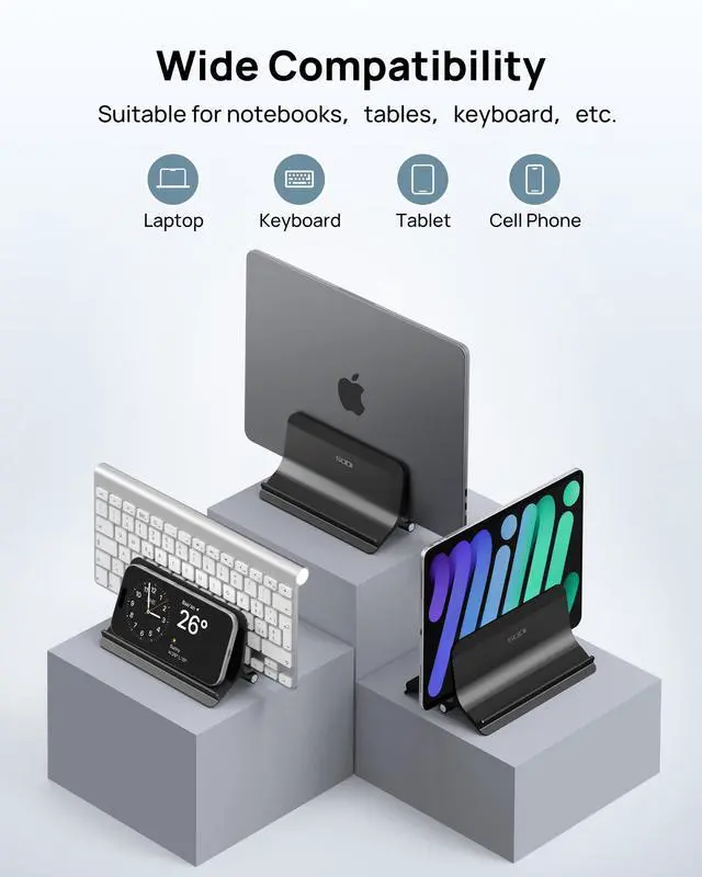 Alt view image 6 of 7 - KEHIPI Vertical Laptop Stand Holder for Desk Compatible with MacBook Air, MacBook Pro Stand Vertical Aluminum Up to 17 inch, Gravity Auto-Lock Cooling, 3-in-1 Space Saving Desk Organizer Accessories