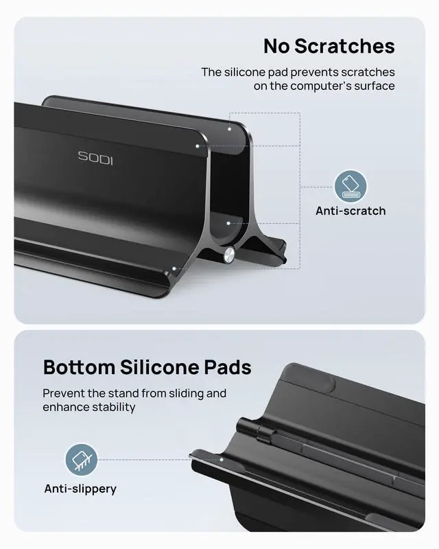 Alt view image 7 of 7 - KEHIPI Vertical Laptop Stand Holder for Desk Compatible with MacBook Air, MacBook Pro Stand Vertical Aluminum Up to 17 inch, Gravity Auto-Lock Cooling, 3-in-1 Space Saving Desk Organizer Accessories