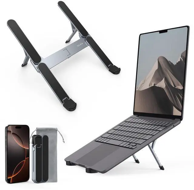 Main image of KEHIPI  [Ultra Compact] Foldable & Portable Laptop Stand for Desk, Lightweight Tablet Stand for Business Travel, Library, Cafe, 6 Level Height Ergonomic Aluminum Computer Holder for 10-16" Laptops