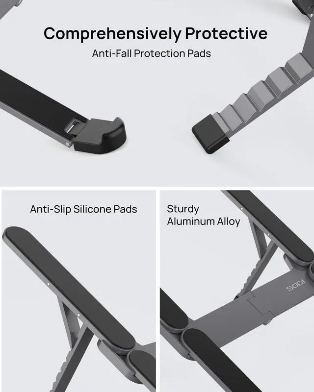 Alt view image 6 of 7 - KEHIPI  [Ultra Compact] Foldable & Portable Laptop Stand for Desk, Lightweight Tablet Stand for Business Travel, Library, Cafe, 6 Level Height Ergonomic Aluminum Computer Holder for 10-16" Laptops