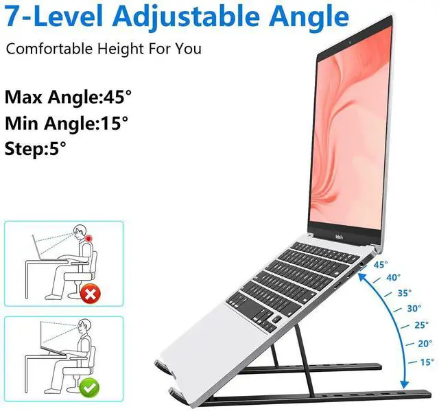 Alt view image 3 of 7 - KEHIPI Laptop Stand for Desk, Aluminum Metal MacBook Stand, Computer Riser for Desk, Portable Foldable Adjustable Notebook Holder, Compatible with 10-15.6 Inch Laptops, iPad, Black.