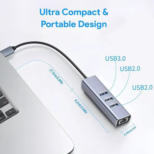 Alt view image 7 of 7 - KEHIPI USB to Ethernet Adapter 3-Port USB Hub with RJ45 Ethernet Support Windows, Mac OS, Surface Pro, Linux, Chromebook and More