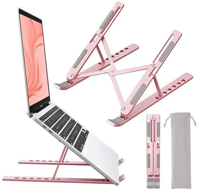 Main image of KEHIPI  Laptop Stand for Desk, Aluminum Metal MacBook StandComputer Riser for Desk, Portable Foldable Adjustable Notebook Holder, Compatible with 10-15.6 Inch Laptops, iPad, Rose Gold.
