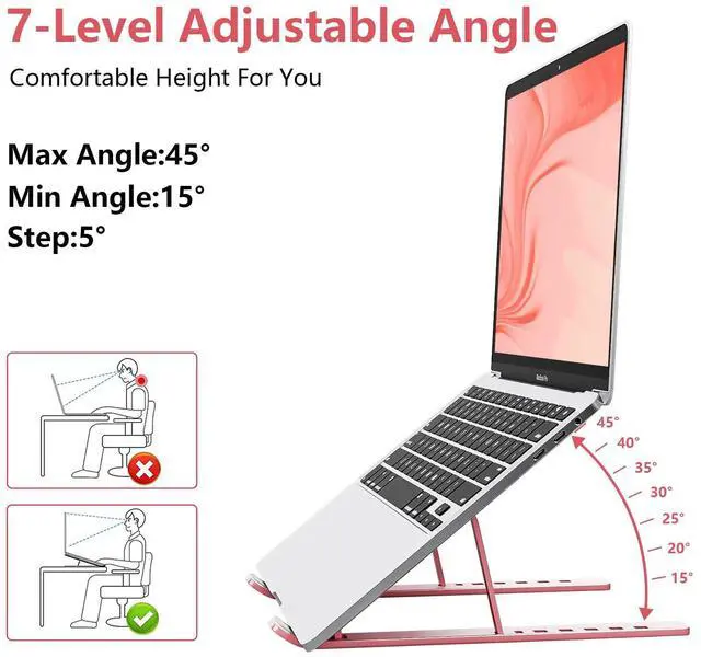 Alt view image 2 of 7 - KEHIPI  Laptop Stand for Desk, Aluminum Metal MacBook StandComputer Riser for Desk, Portable Foldable Adjustable Notebook Holder, Compatible with 10-15.6 Inch Laptops, iPad, Rose Gold.