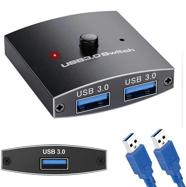 Main image of KEHIPI USB 3.0 Switch Selector 2 in 1 Out / 1 in 2 Out, Bi-Directional USBA Sharing Switch 2 Computers 1 USBA Device, USB KVM Switcher for Keyboard, Mouse, Printer,Scanner, 2 Pack 3.0 Cables Included