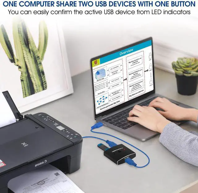 Alt view image 5 of 7 - KEHIPI USB 3.0 Switch Selector 2 in 1 Out / 1 in 2 Out, Bi-Directional USBA Sharing Switch 2 Computers 1 USBA Device, USB KVM Switcher for Keyboard, Mouse, Printer,Scanner, 2 Pack 3.0 Cables Included